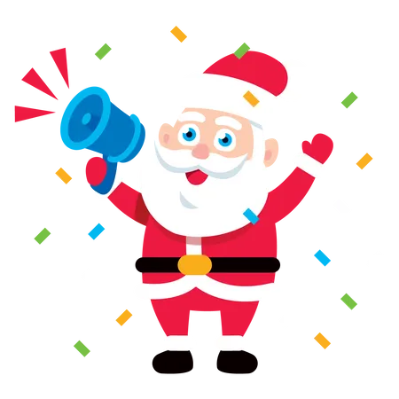 Père Noël annonçant avec mégaphone  Illustration