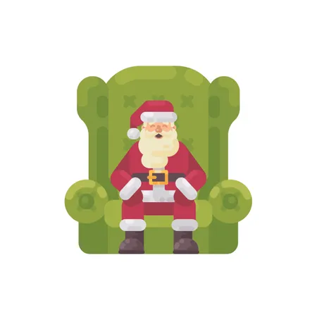 Père Noël assis dans un grand fauteuil vert  Illustration