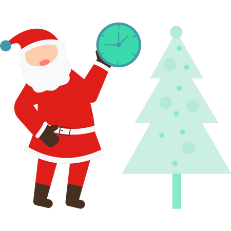 Le père Noël se tient avec une horloge  Illustration