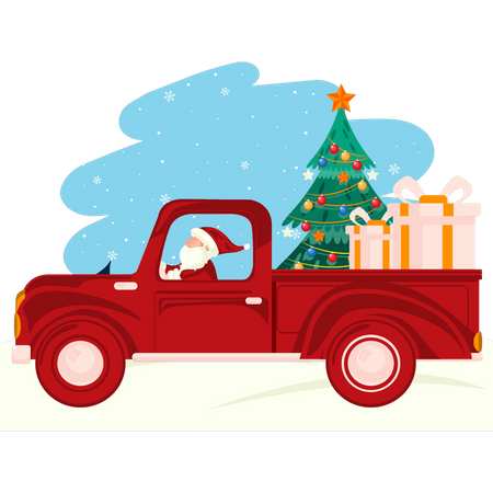 Père Noël conduisant le camion de Noël  Illustration