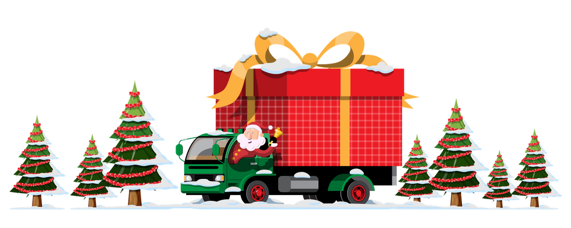 Le Père Noël conduit un camion pour livrer les cadeaux de Noël  Illustration