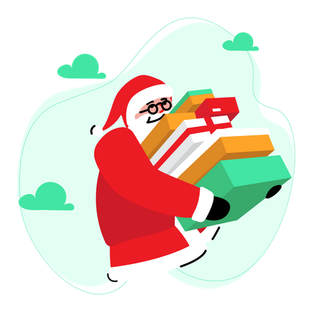 Le Père Noël distribue de nombreux cadeaux  Illustration