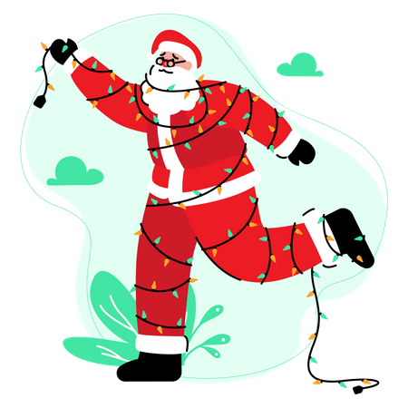 Père Noël emmêlé dans le cordon lumineux tumblr  Illustration