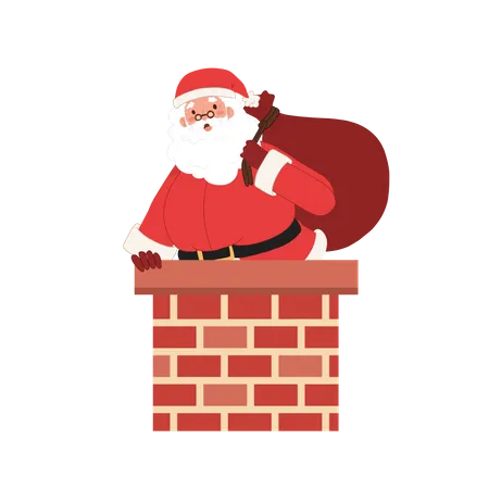 Père Noël entrant dans la maison par la cheminée  Illustration