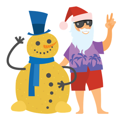 Père Noël et homme de sable debout ensemble  Illustration