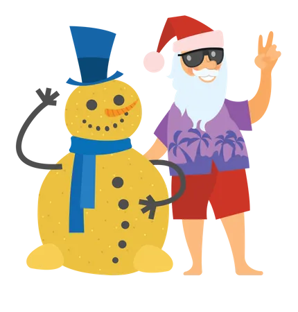 Père Noël et homme de sable debout ensemble  Illustration