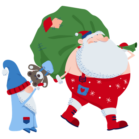 Le père Noël et un sac de cadeaux  Illustration