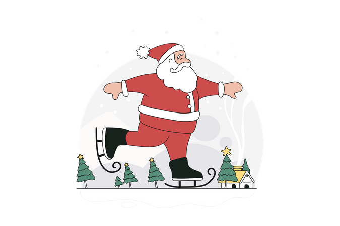 Le Père Noël fait du patinage sur glace  Illustration