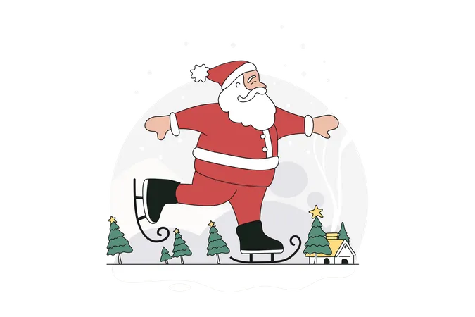 Le Père Noël fait du patinage sur glace  Illustration