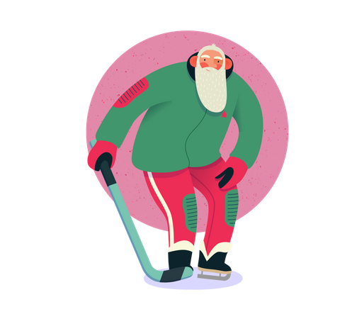 Père Noël jouant au hockey sur glace  Illustration