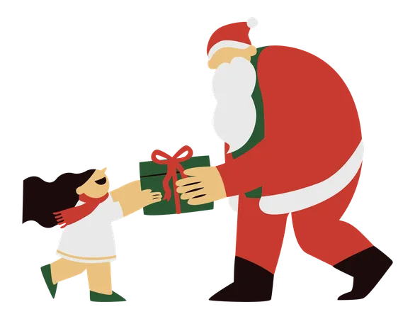 Le père Noël donne un cadeau à une petite fille  Illustration