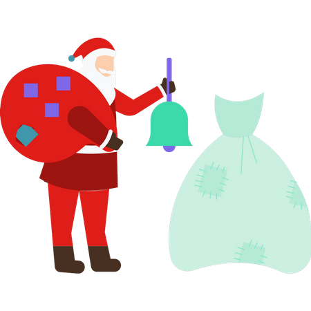 Le Père Noël porte un sac cadeau sur son épaule  Illustration