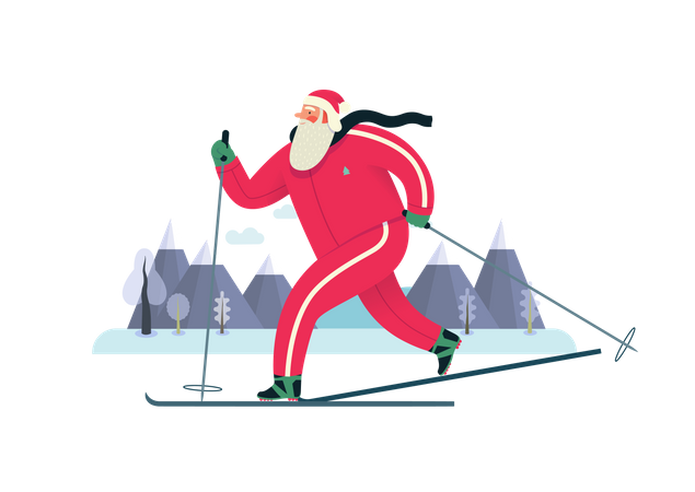 Père Noël profitant du ski  Illustration