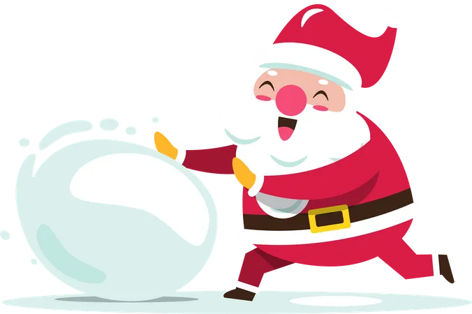 Le père Noël fait rouler une boule de neige  Illustration