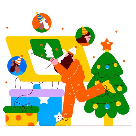 Le Père Noël se prépare à offrir des cadeaux aux gens  Illustration