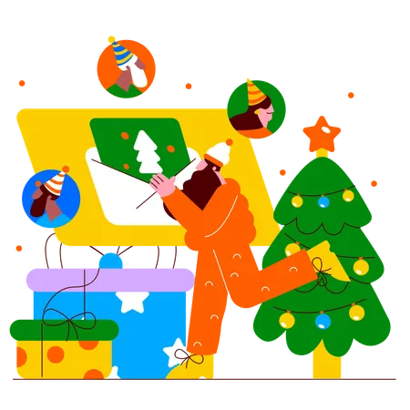 Le Père Noël se prépare à offrir des cadeaux aux gens  Illustration