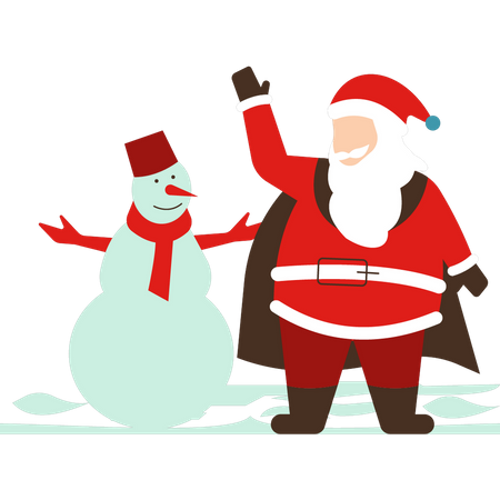 Le père Noël se tient avec un bonhomme de neige  Illustration