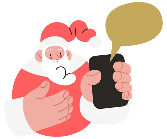 Père Noël tenant un téléphone avec bulle de discussion  Illustration