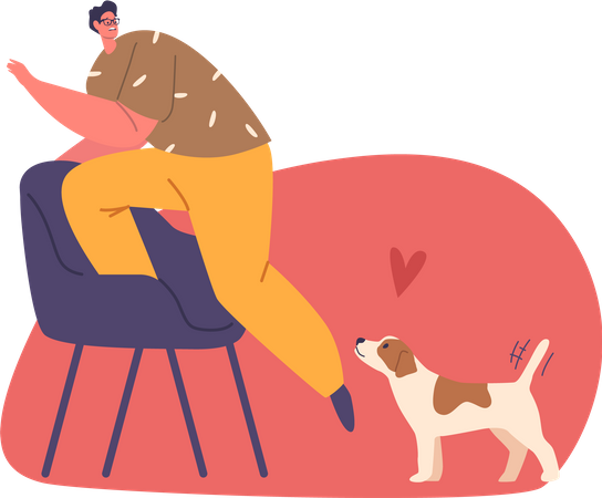 Le personnage masculin ressent une peur intense des chiens  Illustration