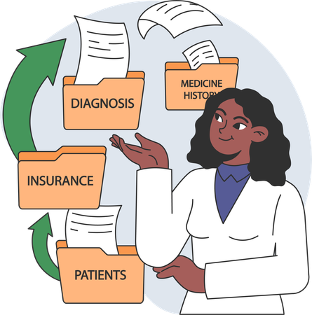 Le personnel féminin de l'hôpital organise le dossier historique du patient  Illustration