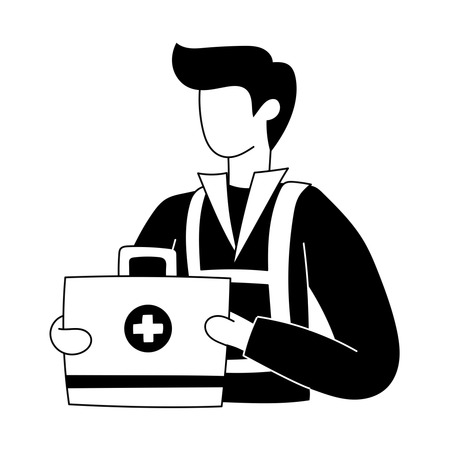 Le personnel paramédical apporte une trousse de premiers secours  Illustration