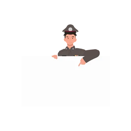 Le policier tient un tableau blanc pour information  Illustration