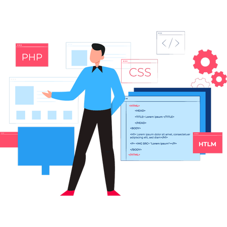 Le programmeur apprend différents langages informatiques  Illustration