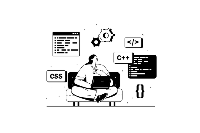 Le programmeur écrit le code de l'application à l'aide d'un langage de programmation  Illustration