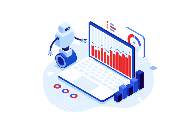 Le robot analyse les données commerciales  Illustration