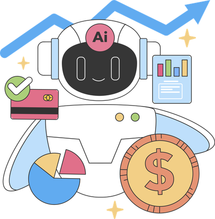 Le robot effectue une analyse commerciale  Illustration