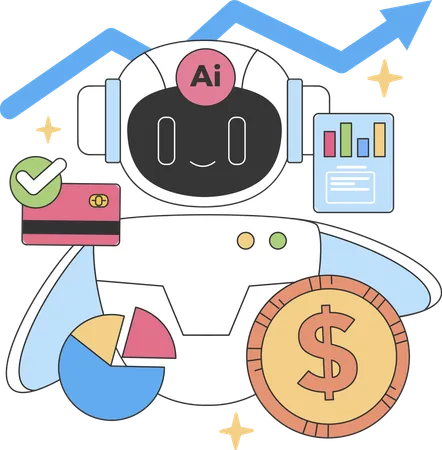 Le robot effectue une analyse commerciale  Illustration