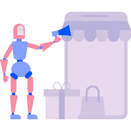 Le robot fait du marketing d'achat via un mégaphone  Illustration