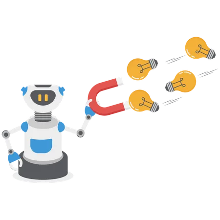 Le robot pense à une idée créative  Illustration