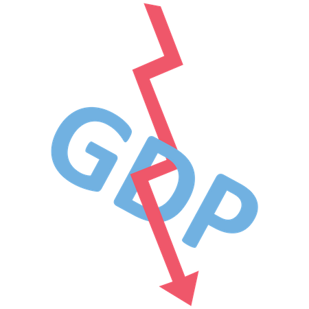 Le symbole du PIB et la flèche rouge descendent  Illustration
