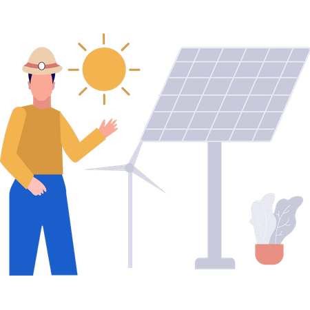 Le technicien travaille sur les services de panneaux solaires  Illustration