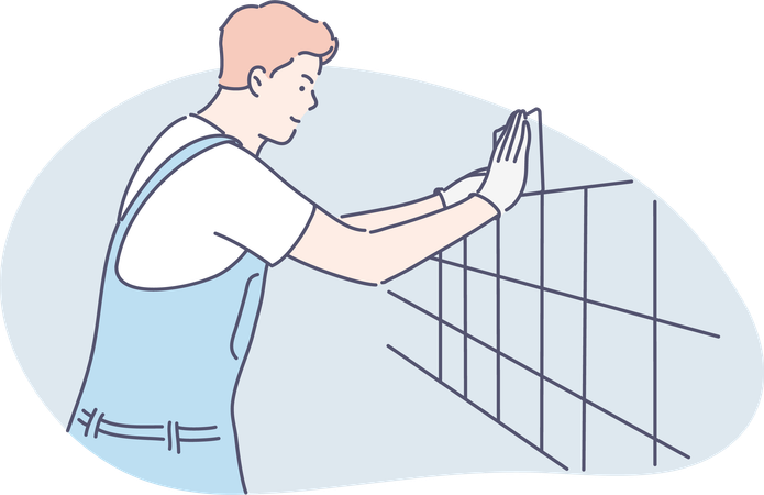 Le travail fixe les carreaux sur le mur  Illustration