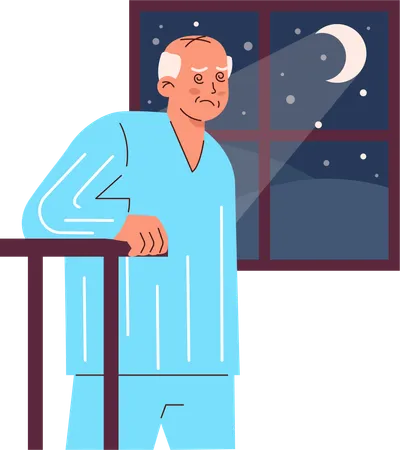 Un vieil homme ressent de l'insomnie à cause de la démence  Illustration