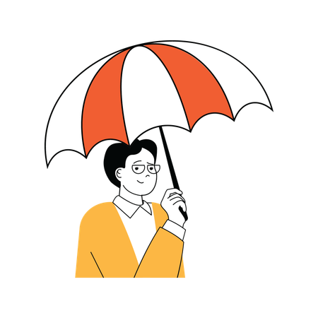 Le vieil homme tient un parapluie  Illustration