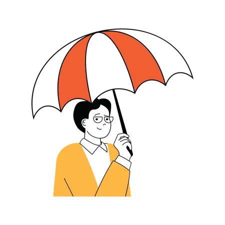 Le vieil homme tient un parapluie  Illustration