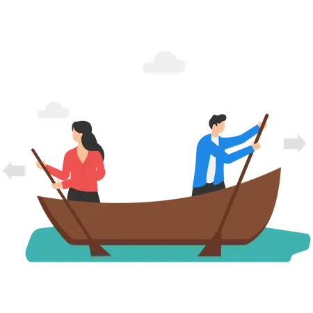 Leader And Employee Conflict Concept Business Direction Vector Illustration Boat Direction Problem Illustration