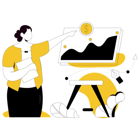 Leader donnant une présentation sur les bénéfices de l'entreprise  Illustration