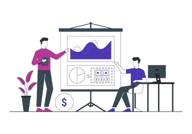 Leader donnant une présentation sur les statistiques des entreprises  Illustration