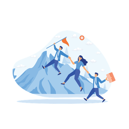 Leader helps team climb cliff and achieve goals  Illustration