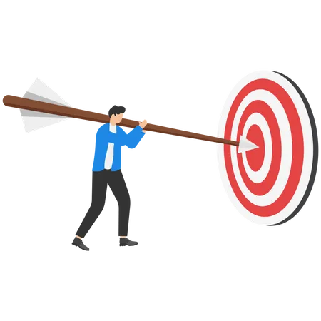 A Leader Holding Dart And Jumping To Goal Target Success And Reaching For Target And Goal Concept Illustration