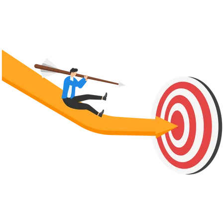 Leader man hold with arrow slide down to bullseye target  Illustration
