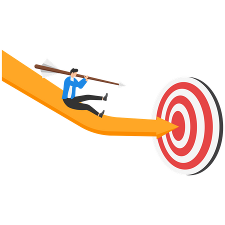 Leader man hold with arrow slide down to bullseye target  Illustration