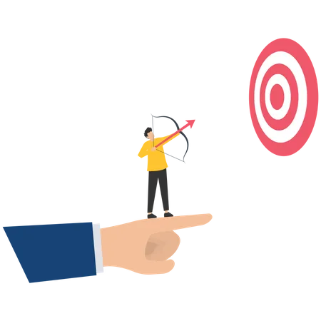 Leader Pointing To Target With Colleague Throwing The Arrow As Symbol Of Finding Success Illustration