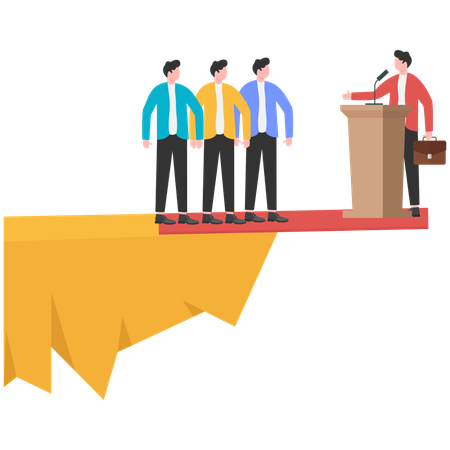 Un dirigeant prononce un discours d'affaires devant son équipe  Illustration
