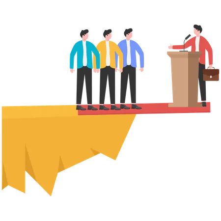 Un dirigeant prononce un discours d'affaires devant son équipe  Illustration