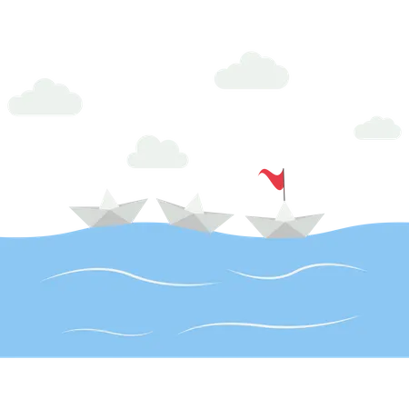 Leader ship leads the team convoy  Illustration
